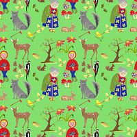 Un motif joyeux avec tout ce qu'il y a dans le conte de fées du Chaperon rouge