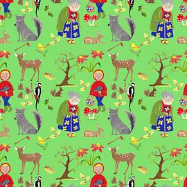 Un motif joyeux avec tout ce qu'il y a dans le conte de fées du Chaperon rouge sur Ivonne Wierink
