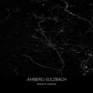 Zwart-witte landkaart van Amberg-Sulzbach, Bayern, Duitsland. van Rezona