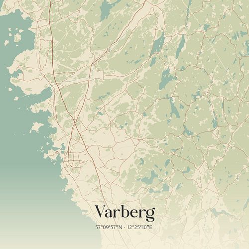 Alte Karte von Varberg, Schweden.