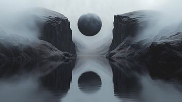  Digitale Maan: Mist tussen Rotsen van Surreal Media