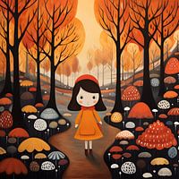 Mädchen im Wald, Herbststil Mary Blair