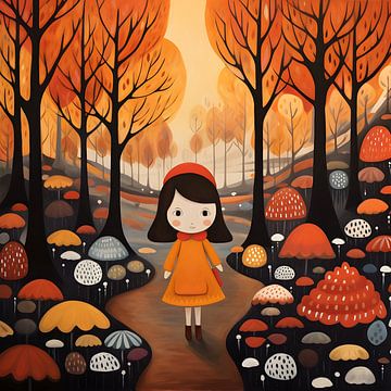 Meisje in bos, herfst stijl Mary Blair van Jan Bechtum