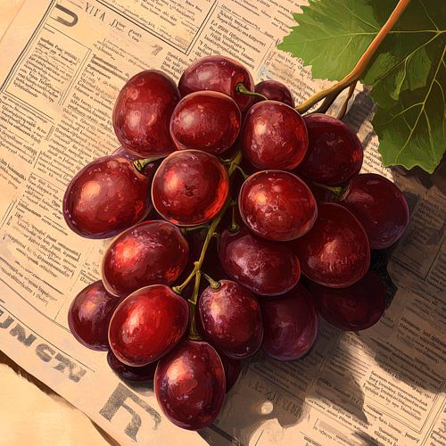 Juicy grapes on newspaper