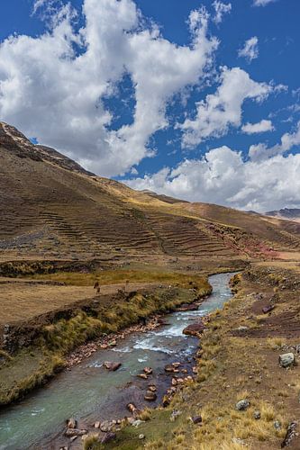 Gletscherfluss durch farbenfrohe andine Berglandschaft