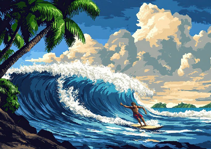 絵画 WTW Surf 33/100 Surf Poster Strand Zee - Pixel Art van Niklas Maximilian op canvas