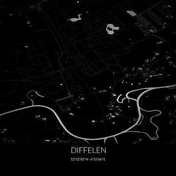Zwart-witte landkaart van Diffelen, Overijssel. van Rezona