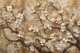 Gold background with white blossom branches by Art & Soul Creations