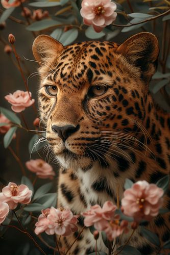 Mystical Elegance - Leopard among Flowers