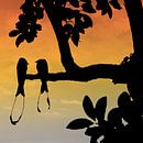 Silhouet van paradijs vogels met op de achtergrond de zonsondergang van Gonnie van Hove thumbnail
