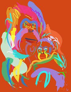 Orang-oetan moeder en baby van Go van Kampen