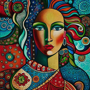 Kleurrijke vrouw geschilderd in expressionisme