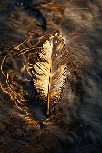 Plume d'or flottant sur l'eau sombre