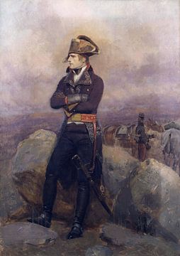 Édouard Detaille, Napoleon Bonaparte in Italy, 1796, ca 1900 - Huzaar op de achtergrond met paarden van Atelier Liesjes