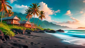 Beach with waves and landscape by Mustafa Kurnaz