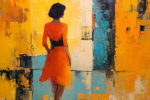 Vrouw in warm geel en blauw