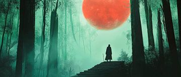 Mystiek bos onder een rode maan van Poster Art Shop