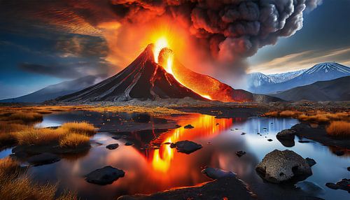 Vulkaanuitbarsting met landschap