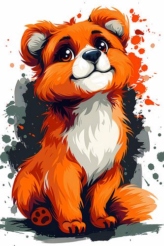 Digitale kunstprint van een vrolijk vosje