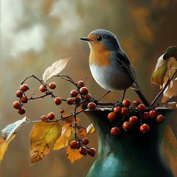 Roodborstje op Bessentak