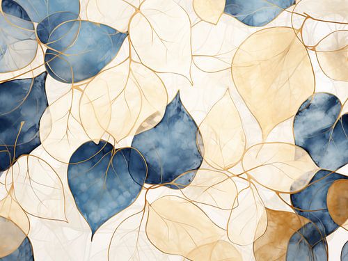 Abstract Blad Blauw en Goud, Gustav Klimt