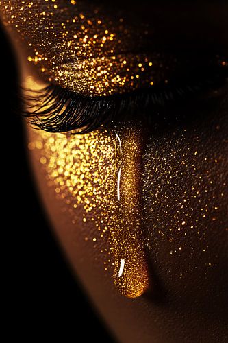 Close-up gouden traan gezicht