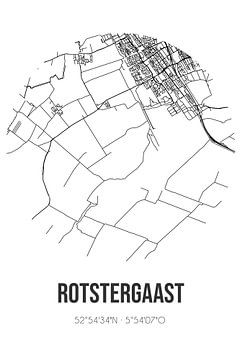 Rotstergaast (Fryslan) | Landkaart | Zwart-wit van Rezona