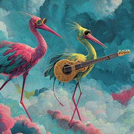 Vogels Gitaar | Bird Jamming van ARTEO Schilderijen