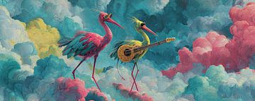 Vögel Gitarre | Vogel Jamming von ARTEO Gemälde