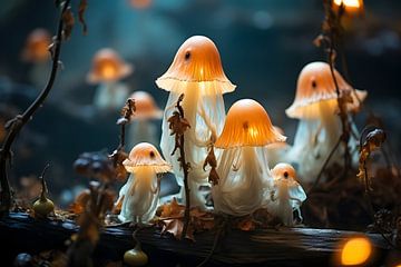 De gloeiende spookvlieg paddenstoelen