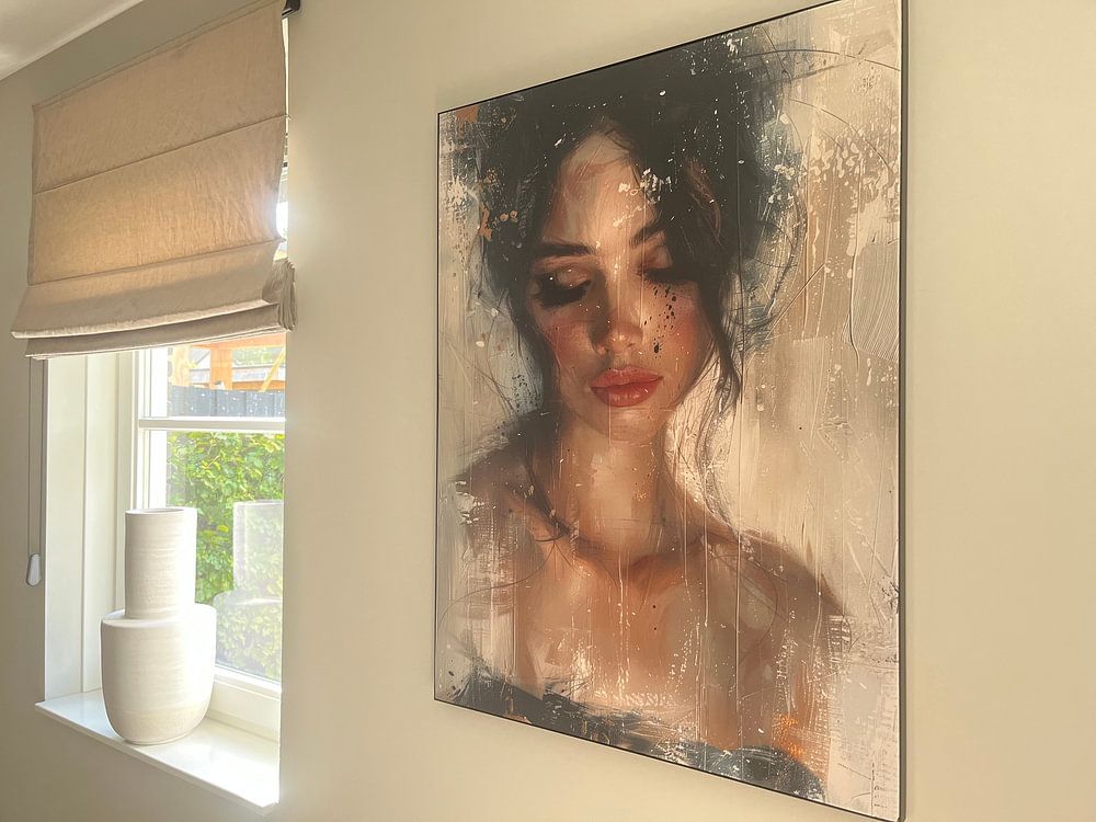 Modern and abstract portrait of a young woman in earth tones.  by Carla Van Iersel 