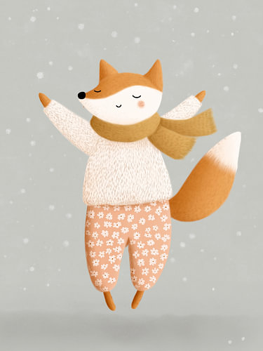 Happy Fox in a Knit Sweater – Winter Nursery Art