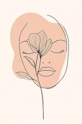 Vrouw met bloem lijntekening