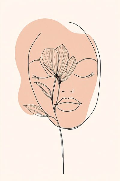 Woman with flower line drawing by Art & Soul Creations