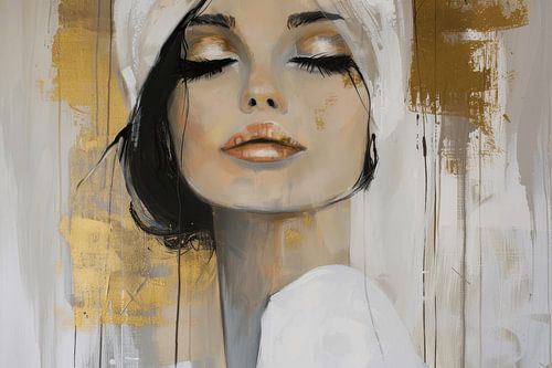 Modern abstract portret met gouden accenten