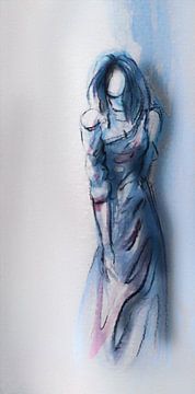 abstract vrouw blauwe jurk van Emiel de Lange