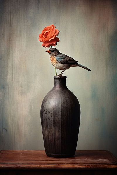 Minimalistische vaas met bloem in close-up van Art & Soul Creations