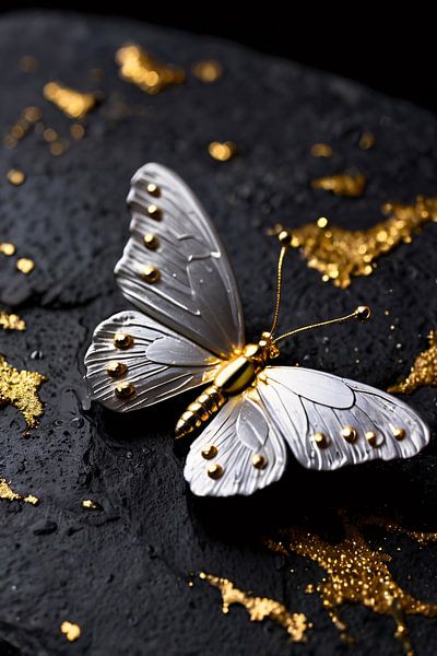 Zilveren vlinder op zwarte steen van Art & Soul Creations