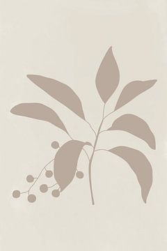 Moderne botanische kunst. Plant met bessen in beige op wit van Dina Dankers