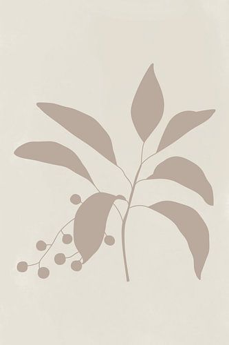 Art botanique moderne. Plante avec des baies en beige sur blanc sur Dina Dankers