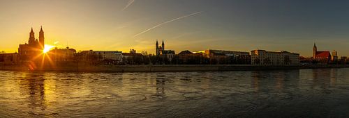 Magdeburg Skyline Panorama at sunset