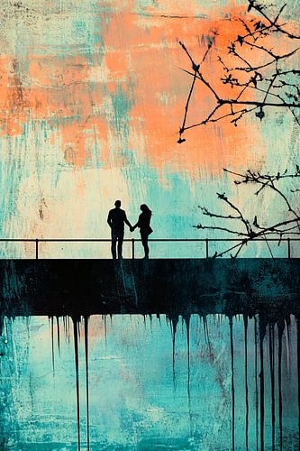 Couple en silhouette sur un pont