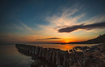 Gouden uur in Kamminke - zonsondergang op de lagune van Szczecin van Fototante