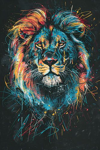 Abstract kleurenportret van een leeuw