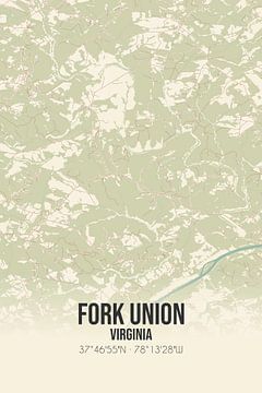 Vintage landkaart van Fork Union (Virginia), USA. van MijnStadsPoster