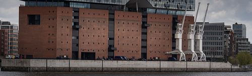 Elbphilharmonie-Fundament mit historischen Hafenkränen von Jonas Weinitschke