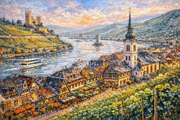 Ruedesheim in Germany, an impressionist painting. by Gallery Hoppenbrouwers