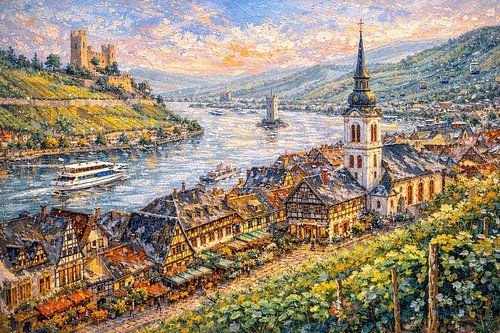 Rüdesheim in Duitsland, een impressionistisch schilderij.