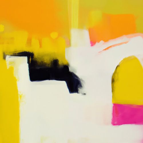 Abstrakte Malerei in Gelb, Orange und Rosa