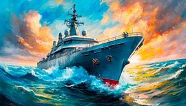 Marineschip in zee